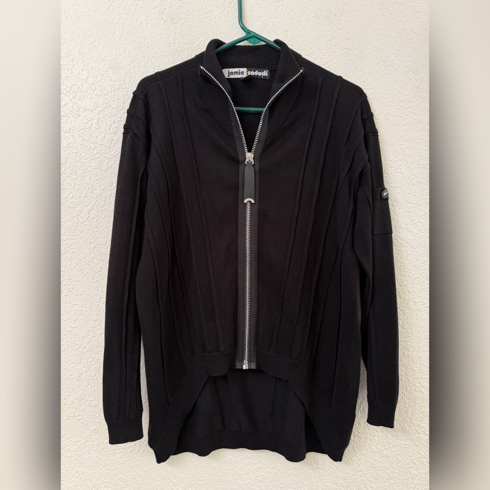 Jamie Sadock Black Zip-Up Ribbed Sweater Jacket - M